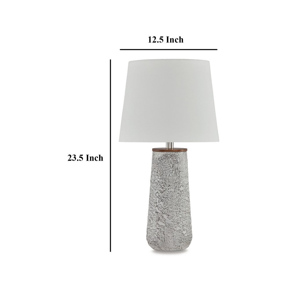 Benjara Roe Table Lamp Set of 2, Antique White Textured Metal Base. Drum Shade