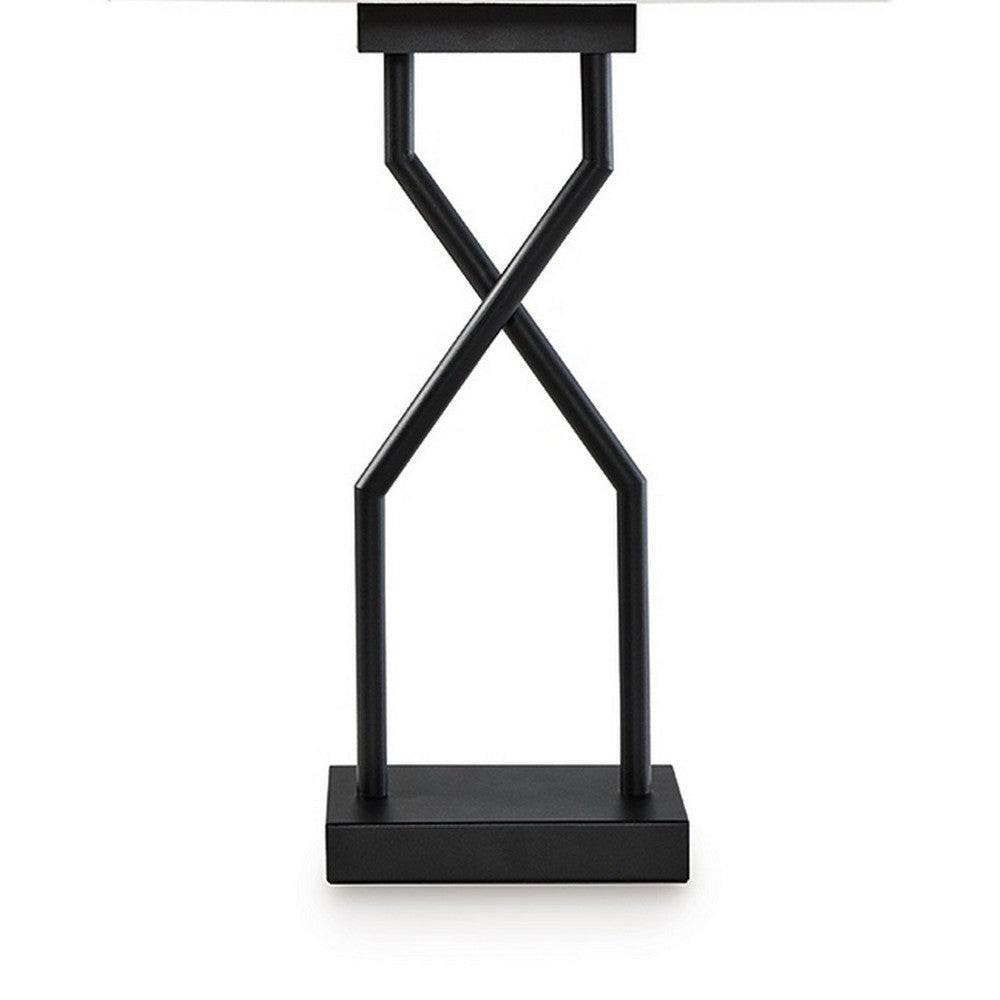 Benjara Table Lamp Set of 2, Empire Fabric Shade, Black Geometric Base w USB