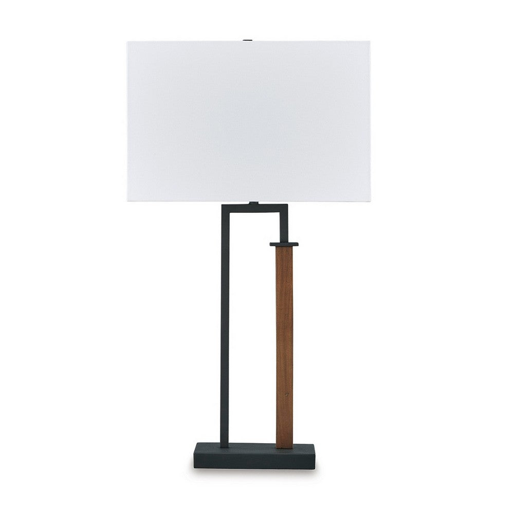 Benjara Table Lamp Set of 2, Curved Wired Bronze Base, White Fabric Shade