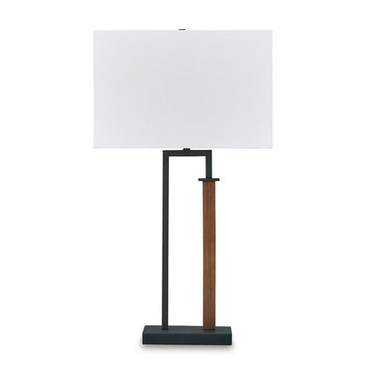 Benjara Table Lamp Set of 2, Curved Wired Bronze Base, White Fabric Shade
