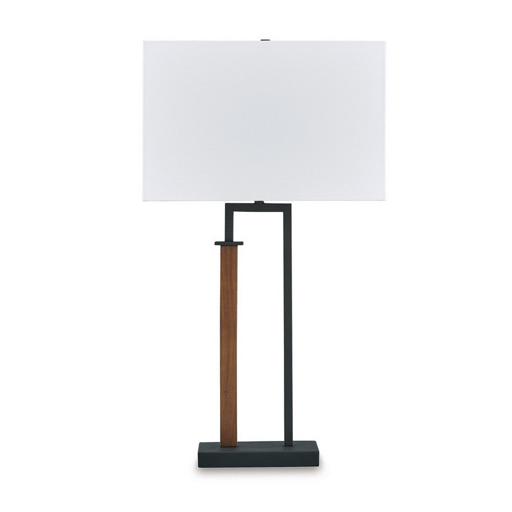 Benjara Table Lamp Set of 2, Curved Wired Bronze Base, White Fabric Shade