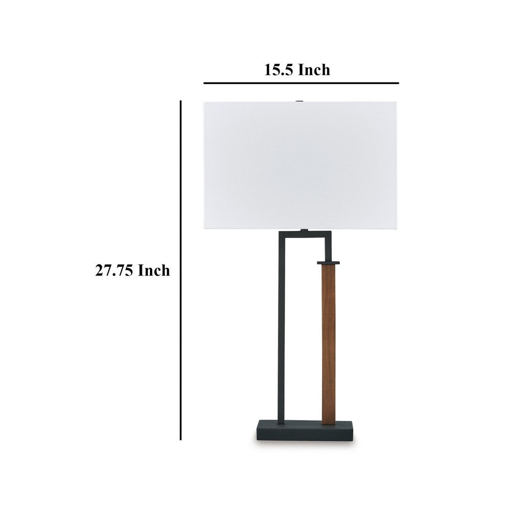 Benjara Table Lamp Set of 2, Curved Wired Bronze Base, White Fabric Shade