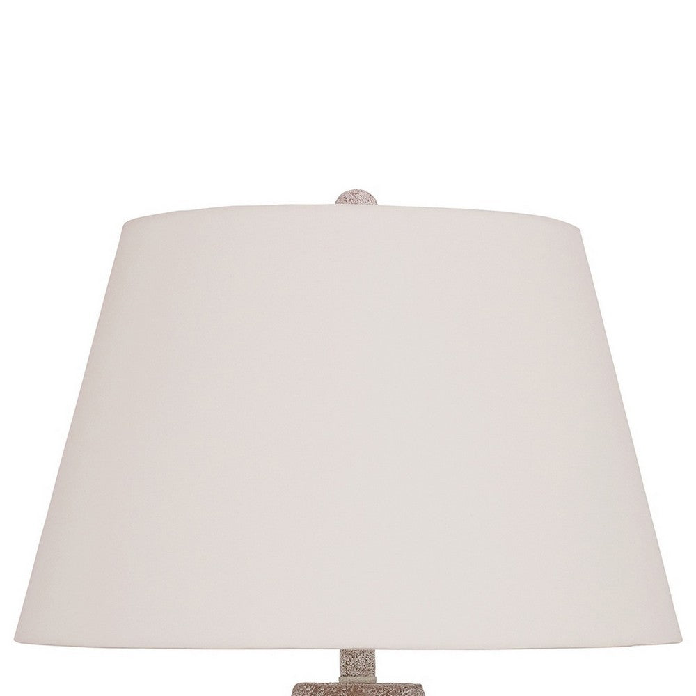 Benjara Rey Table Lamp, Empire Fabric Shade, 27 Inch Ivory Pot Metal Base