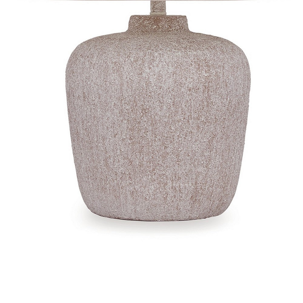 Benjara Rey Table Lamp, Empire Fabric Shade, 27 Inch Ivory Pot Metal Base