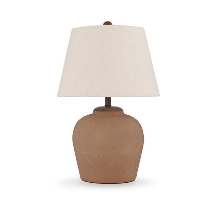 Benjara Tery Table Lamp, Empire Hardback Shade, Textured Rust Brown Metal Base