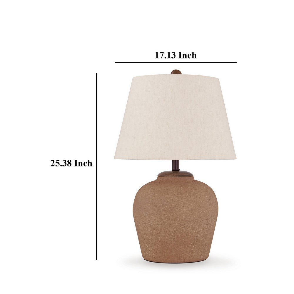 Benjara Tery Table Lamp, Empire Hardback Shade, Textured Rust Brown Metal Base
