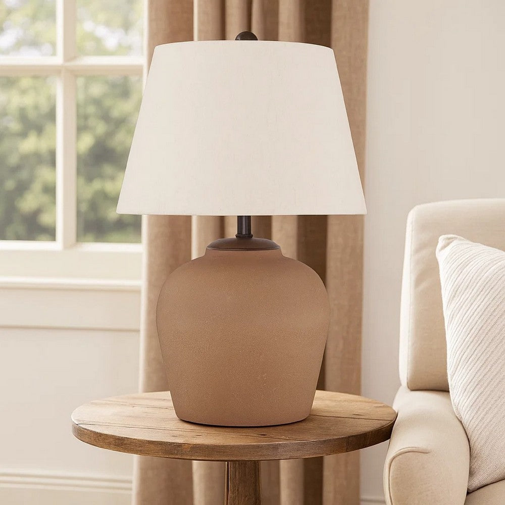 Benjara Tery Table Lamp, Empire Hardback Shade, Textured Rust Brown Metal Base