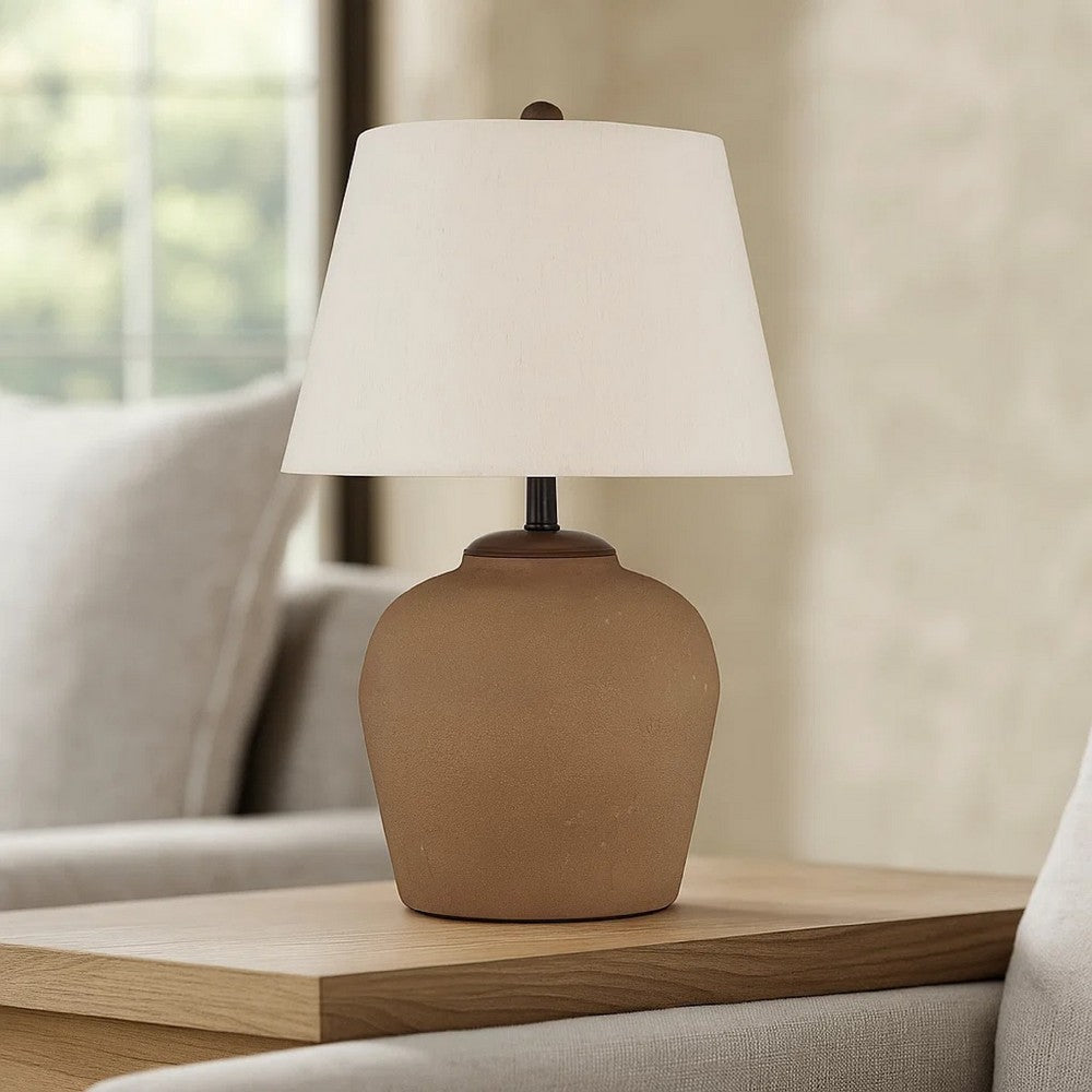 Benjara Tery Table Lamp, Empire Hardback Shade, Textured Rust Brown Metal Base