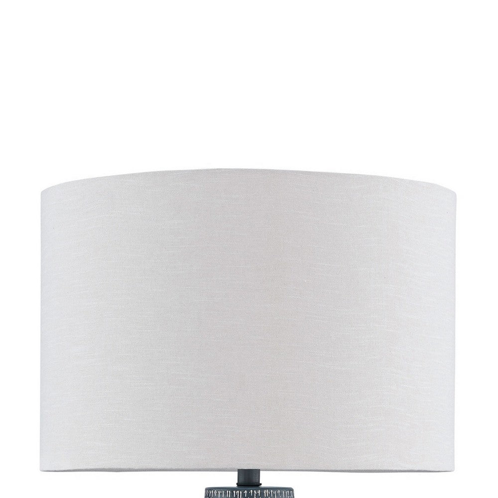 Benjara Lym Table Lamp, Gray Hammered Metal Base, White Fabric Shade 28 Inch