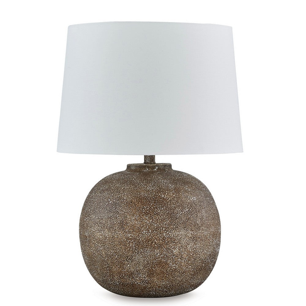 Benjara Vesy Table Lamp, Brown Abstract Impressions, 25 Inch Round Metal Base