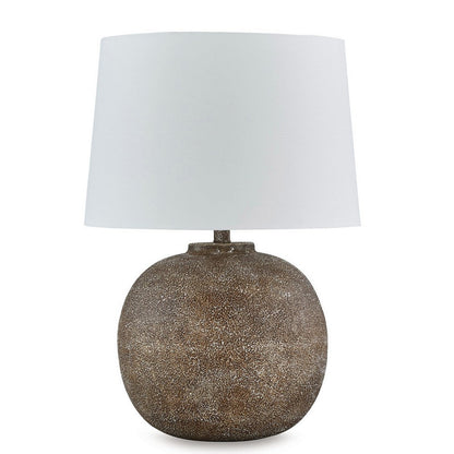 Benjara Vesy Table Lamp, Brown Abstract Impressions, 25 Inch Round Metal Base