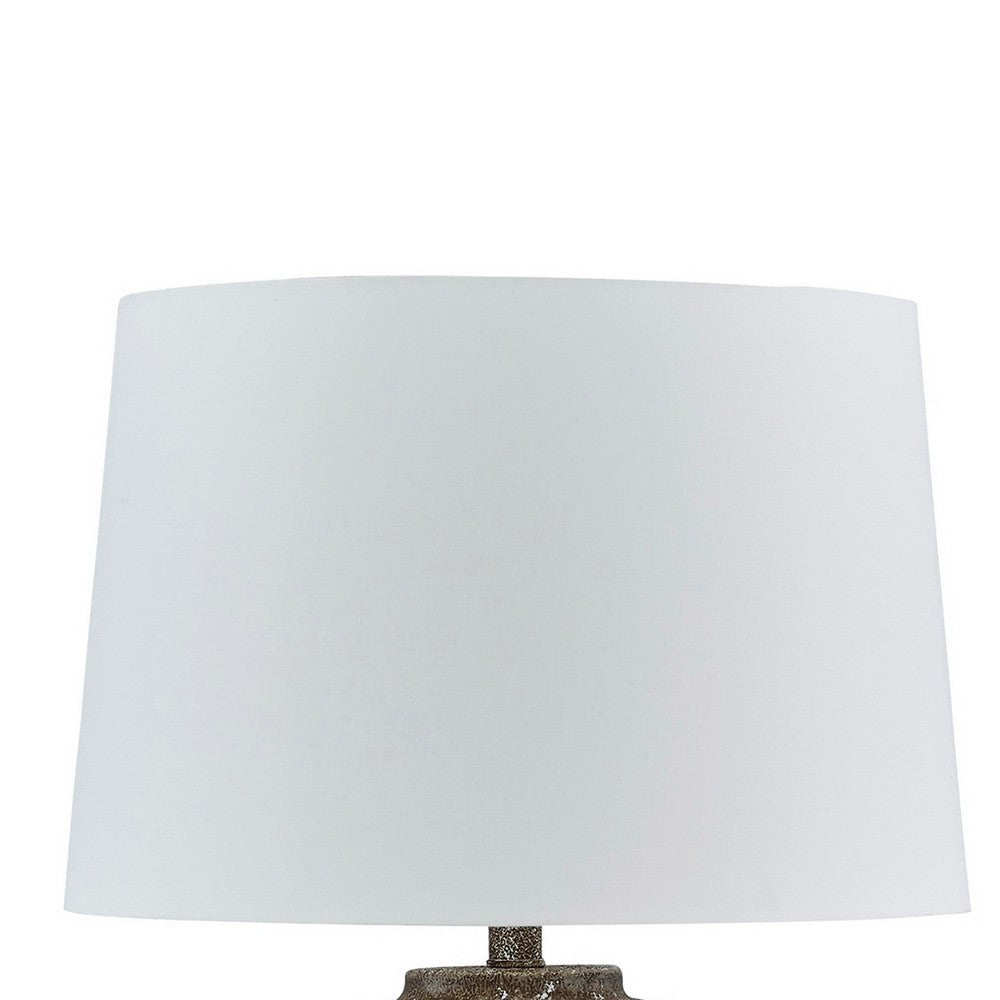 Benjara Vesy Table Lamp, Brown Abstract Impressions, 25 Inch Round Metal Base