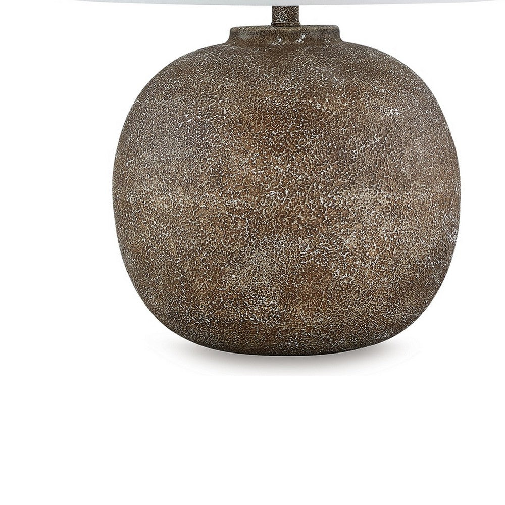 Benjara Vesy Table Lamp, Brown Abstract Impressions, 25 Inch Round Metal Base