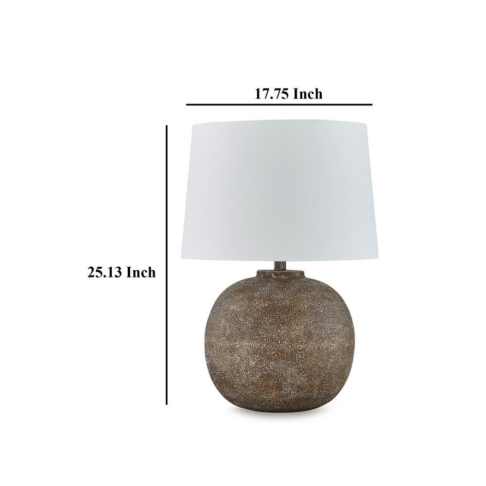 Benjara Vesy Table Lamp, Brown Abstract Impressions, 25 Inch Round Metal Base