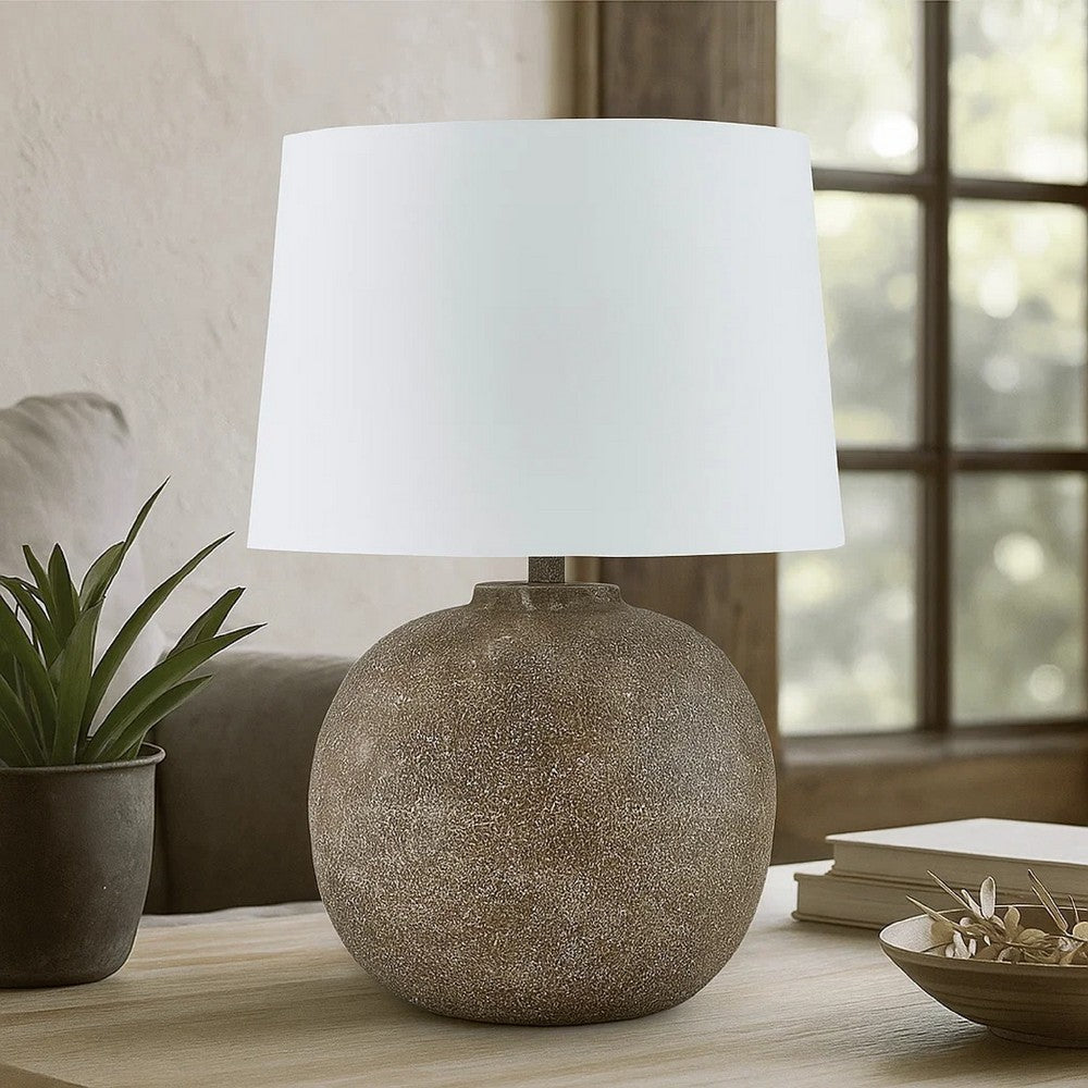 Benjara Vesy Table Lamp, Brown Abstract Impressions, 25 Inch Round Metal Base