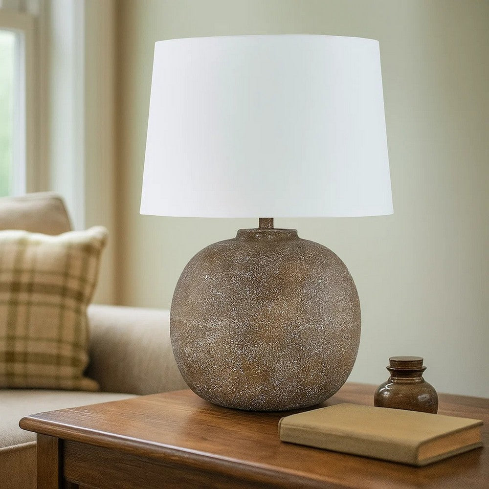 Benjara Vesy Table Lamp, Brown Abstract Impressions, 25 Inch Round Metal Base