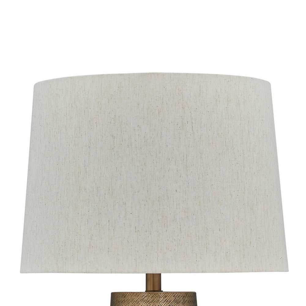 Benjara Table Lamp, Metal Hammered Pot Base, White Fabric Drum Shade 29 Inch