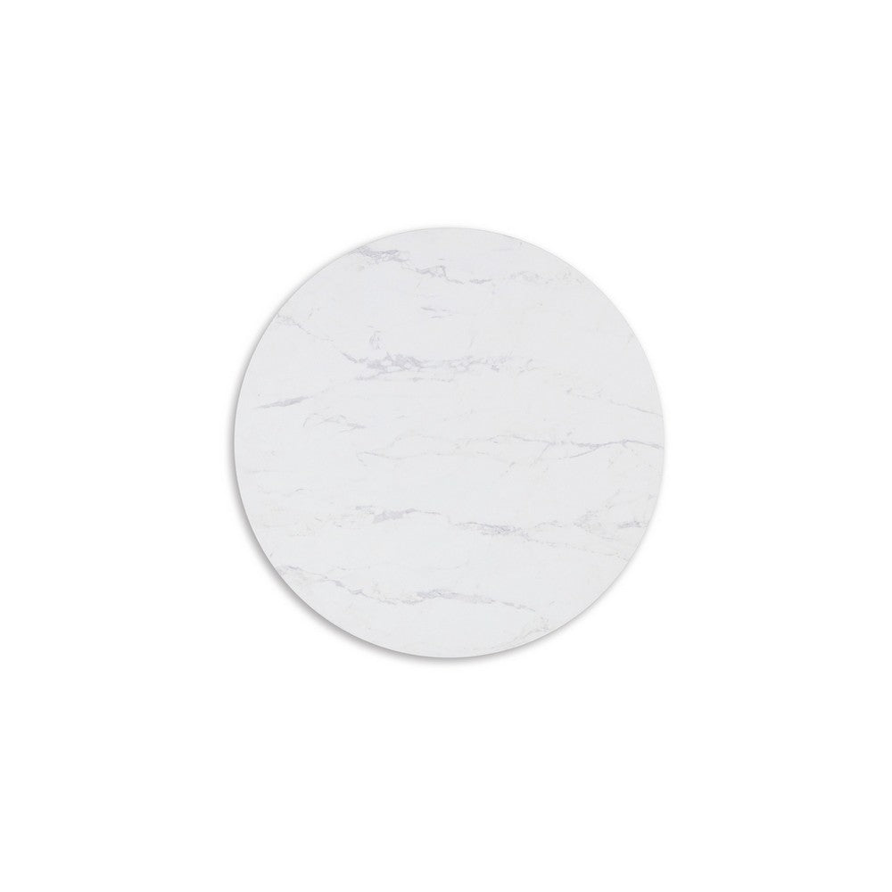 Benjara Dae 3pc Coffee And End Table Set, Round White Faux Marble, Black
