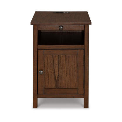 Benjara Gena Side End Table, Shelf And Pull Out Tray, Brown Solid Wood 24 Inch