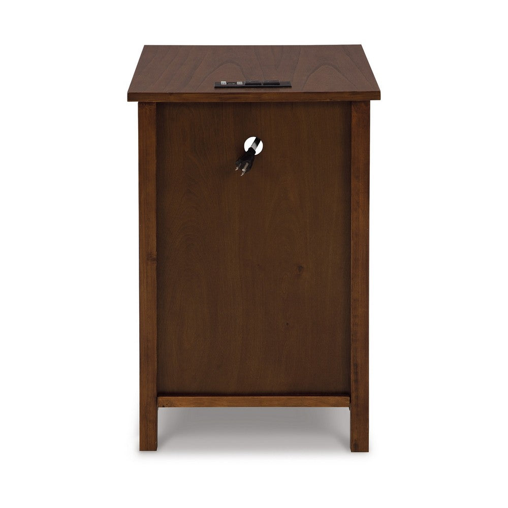 Benjara Gena Side End Table, Shelf And Pull Out Tray, Brown Solid Wood 24 Inch
