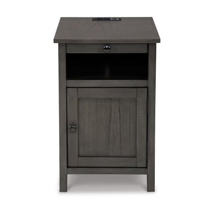 Benjara Gena Side End Table, Shelf And Pull Out Tray, Gray Solid Wood 24 Inch