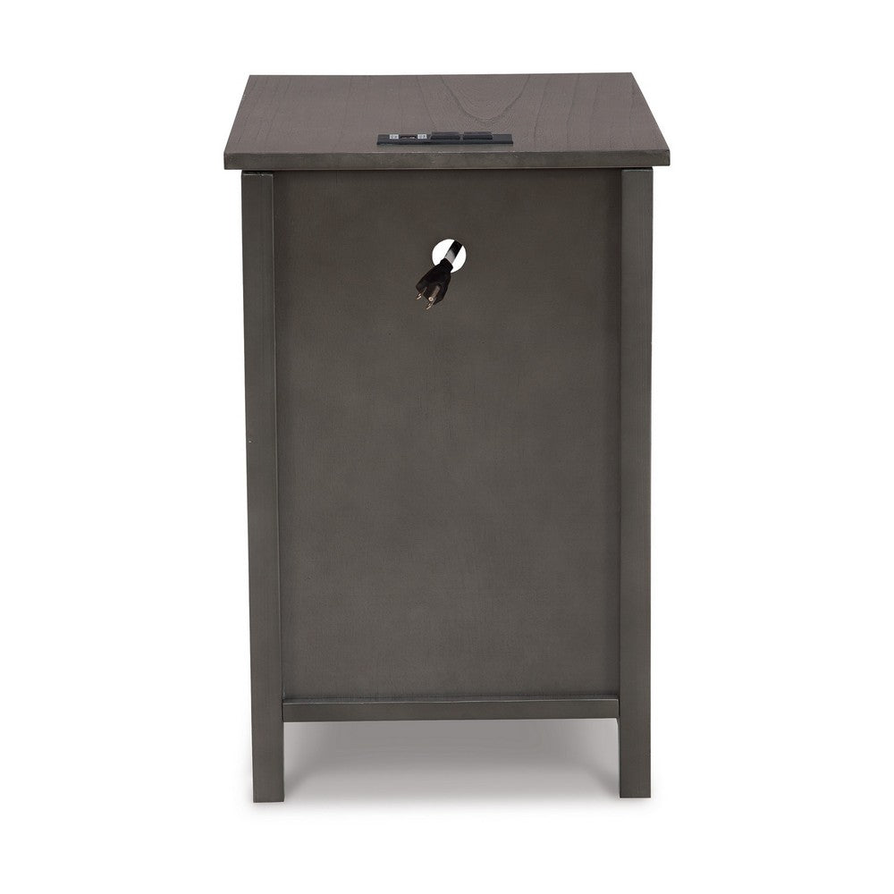 Benjara Gena Side End Table, Shelf And Pull Out Tray, Gray Solid Wood 24 Inch