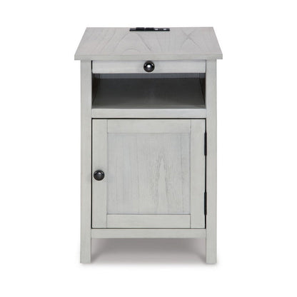 Benjara Gena Side End Table, Shelf And Pull Out Tray, White Solid Wood 24 Inch