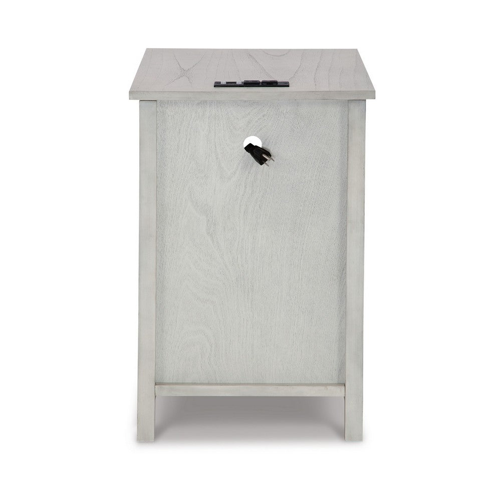 Benjara Gena Side End Table, Shelf And Pull Out Tray, White Solid Wood 24 Inch