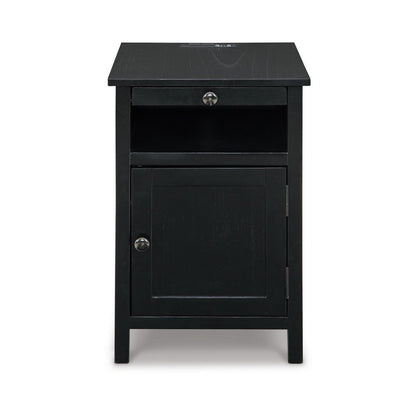 Benjara Gena Side End Table, Shelf And Pull Out Tray, Black Solid Wood 24 Inch