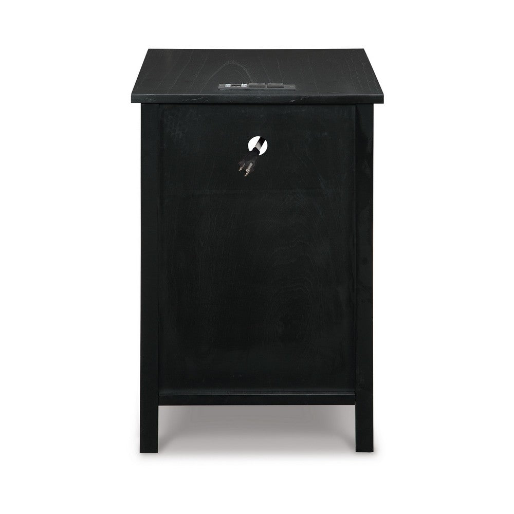 Benjara Gena Side End Table, Shelf And Pull Out Tray, Black Solid Wood 24 Inch