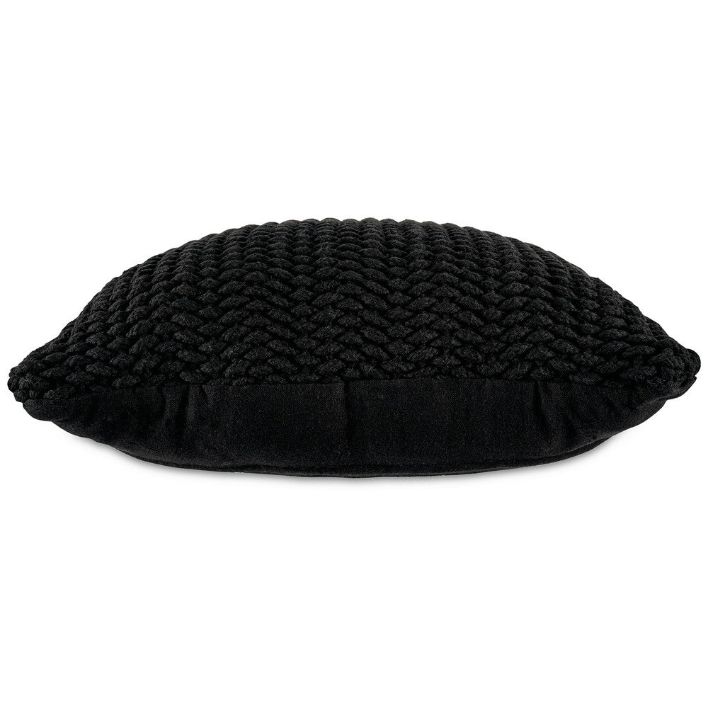 Benjara Rene Square Accent Throw Pillow, 20 Inch, Black Handwoven Design