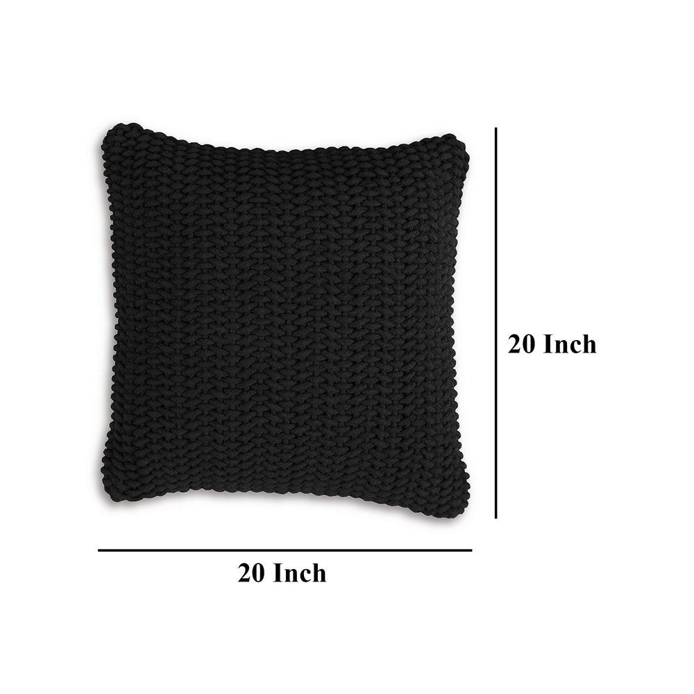 Benjara Rene Square Accent Throw Pillow, 20 Inch, Black Handwoven Design