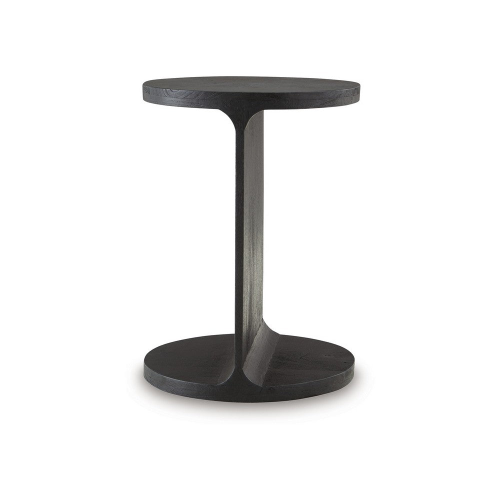 Benjara Accent Table, I Shaped Mango Wood Body, Sandblasted Black 16 Inch