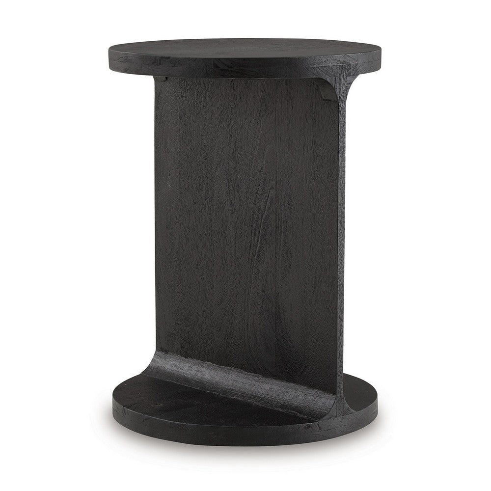 Benjara Accent Table, I Shaped Mango Wood Body, Sandblasted Black 16 Inch