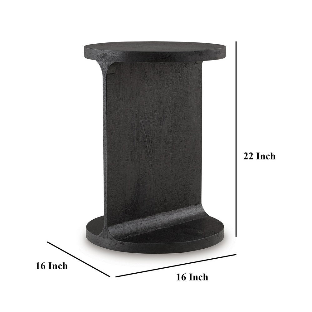 Benjara Accent Table, I Shaped Mango Wood Body, Sandblasted Black 16 Inch