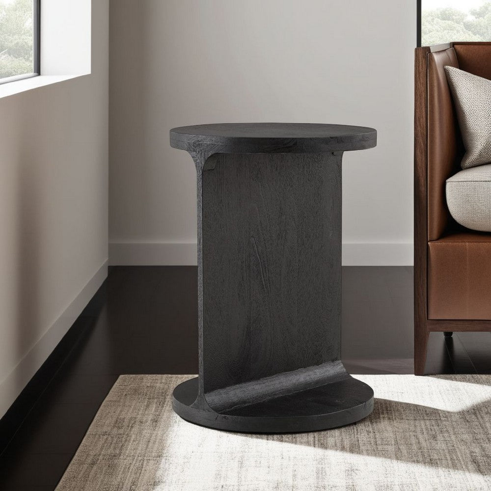 Benjara Accent Table, I Shaped Mango Wood Body, Sandblasted Black 16 Inch
