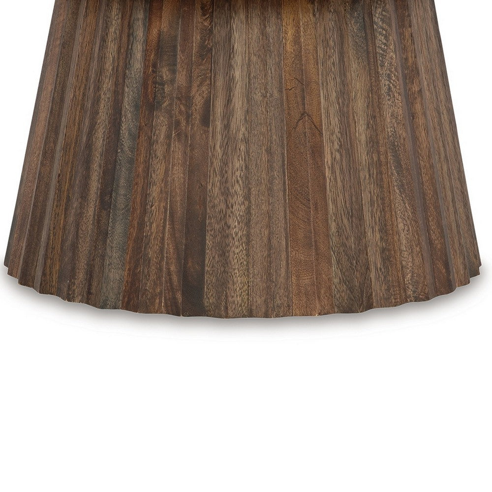 Benjara Ceil Cocktail Coffee Table, 26 Inch Fluted Flared Base, Black Marble