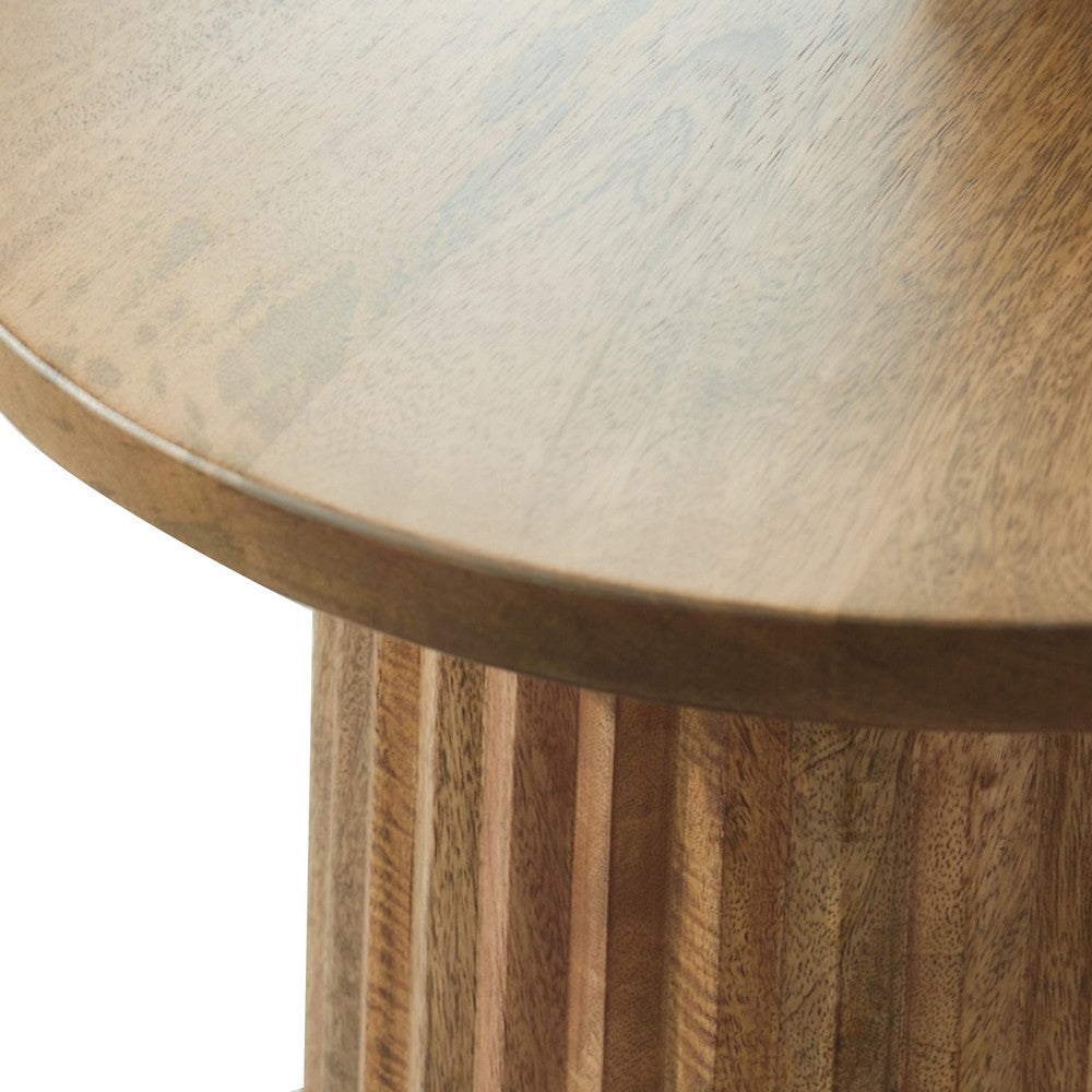 Benjara Ceil Accent Table, Round Fluted Walnut Brown Solid Wood Base, 20 Inch