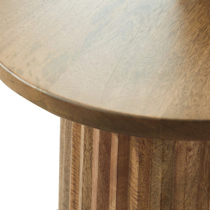 Benjara Ceil Accent Table, Round Fluted Walnut Brown Solid Wood Base, 20 Inch