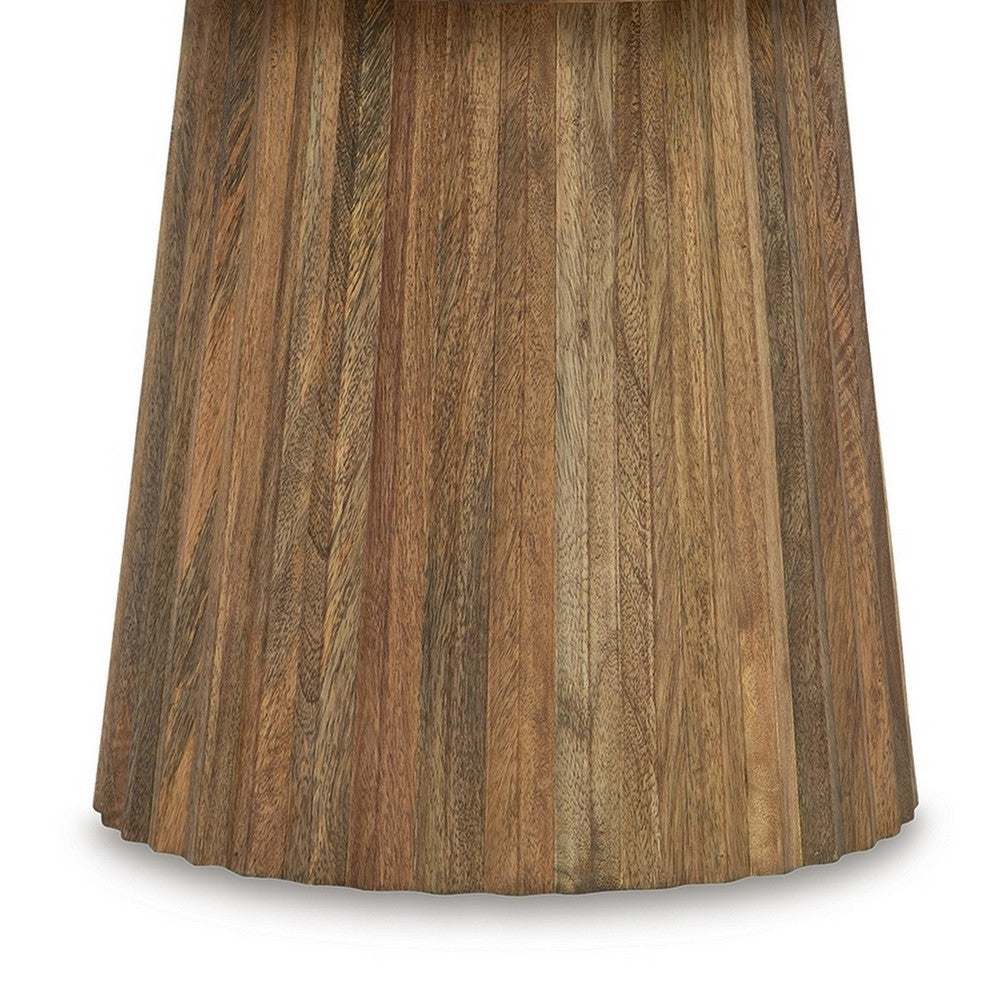Benjara Ceil Accent Table, Round Fluted Walnut Brown Solid Wood Base, 20 Inch