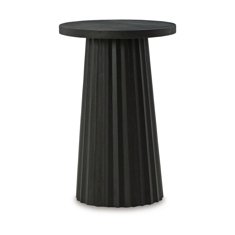 Benjara Ceil Accent Table, Round Fluted Classic Black Solid Wood Base, 14 Inch