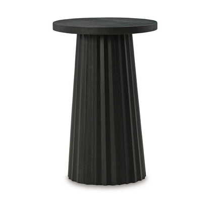 Benjara Ceil Accent Table, Round Fluted Classic Black Solid Wood Base, 14 Inch