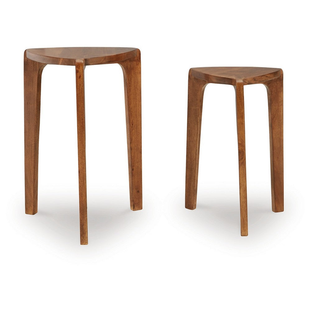 Benjara Nesting Accent Table Set of 2, Brown Solid Mango Wood Triangular Shape