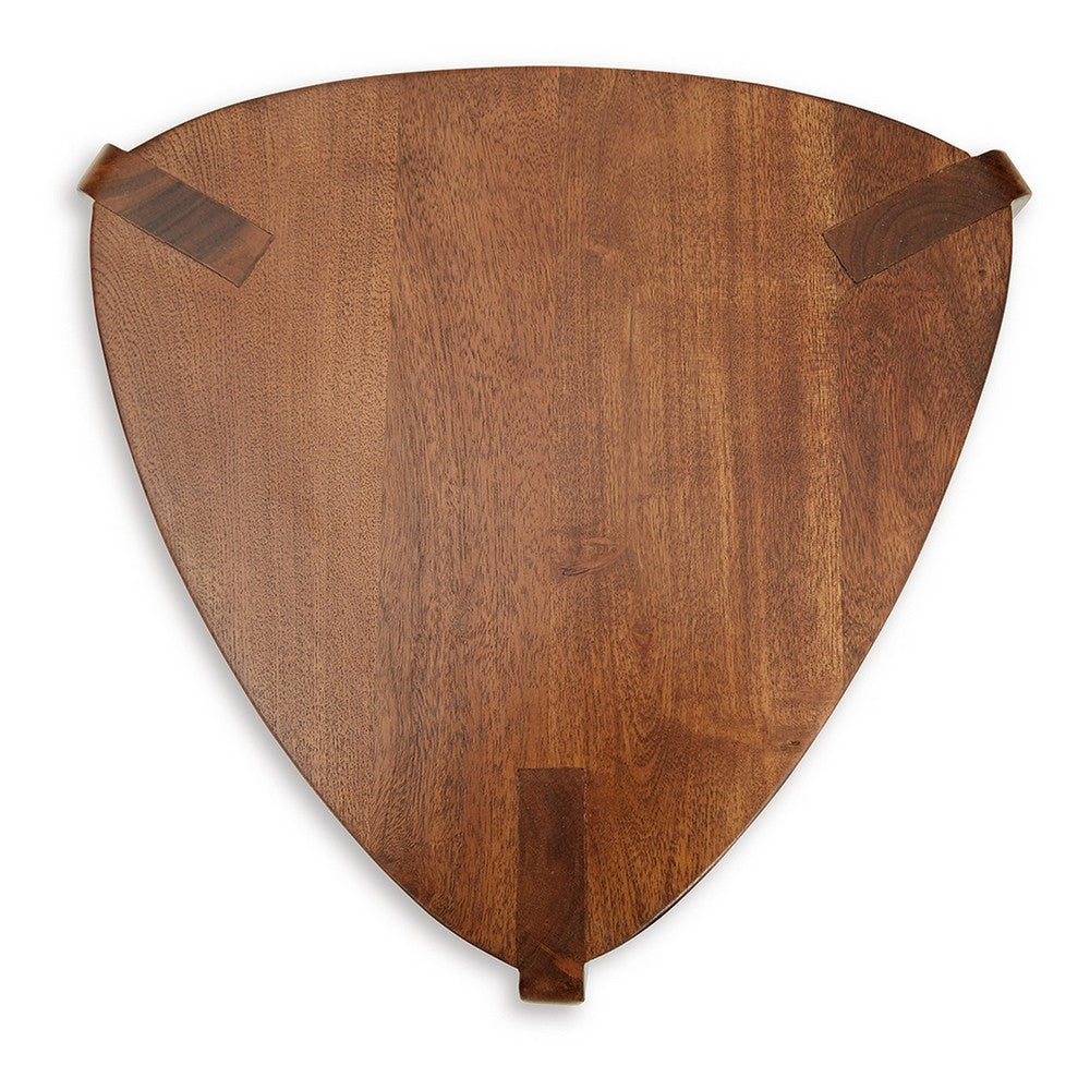 Benjara Nesting Accent Table Set of 2, Brown Solid Mango Wood Triangular Shape