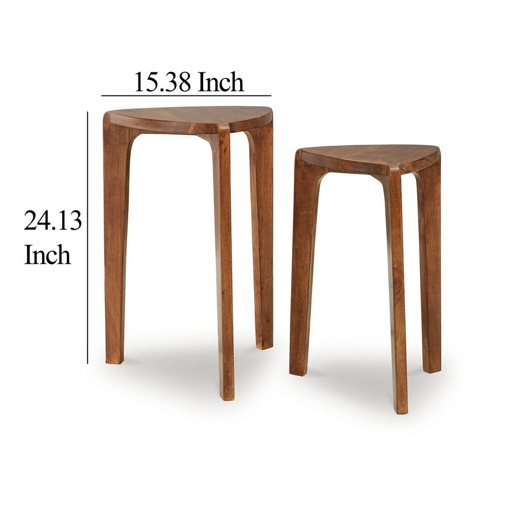 Benjara Nesting Accent Table Set of 2, Brown Solid Mango Wood Triangular Shape