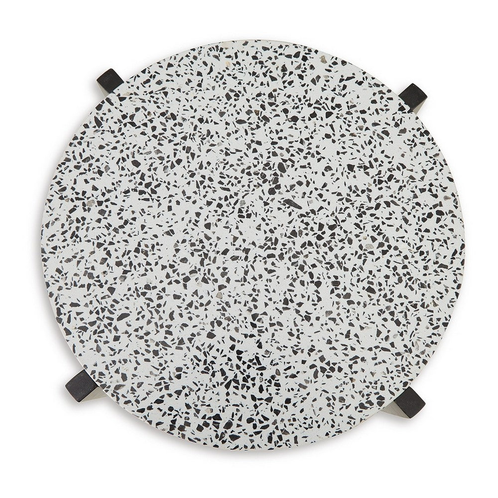 Benjara Accent Table, Round Terrazzo Tabletop, 25 Inch, Dark Brown Mango Wood