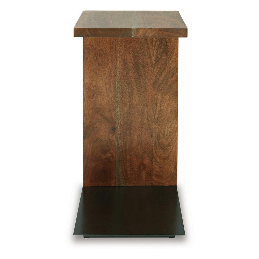 Benjara Accent Table, Solid Wood C Shape Design, 18 Inch, Dark Brown