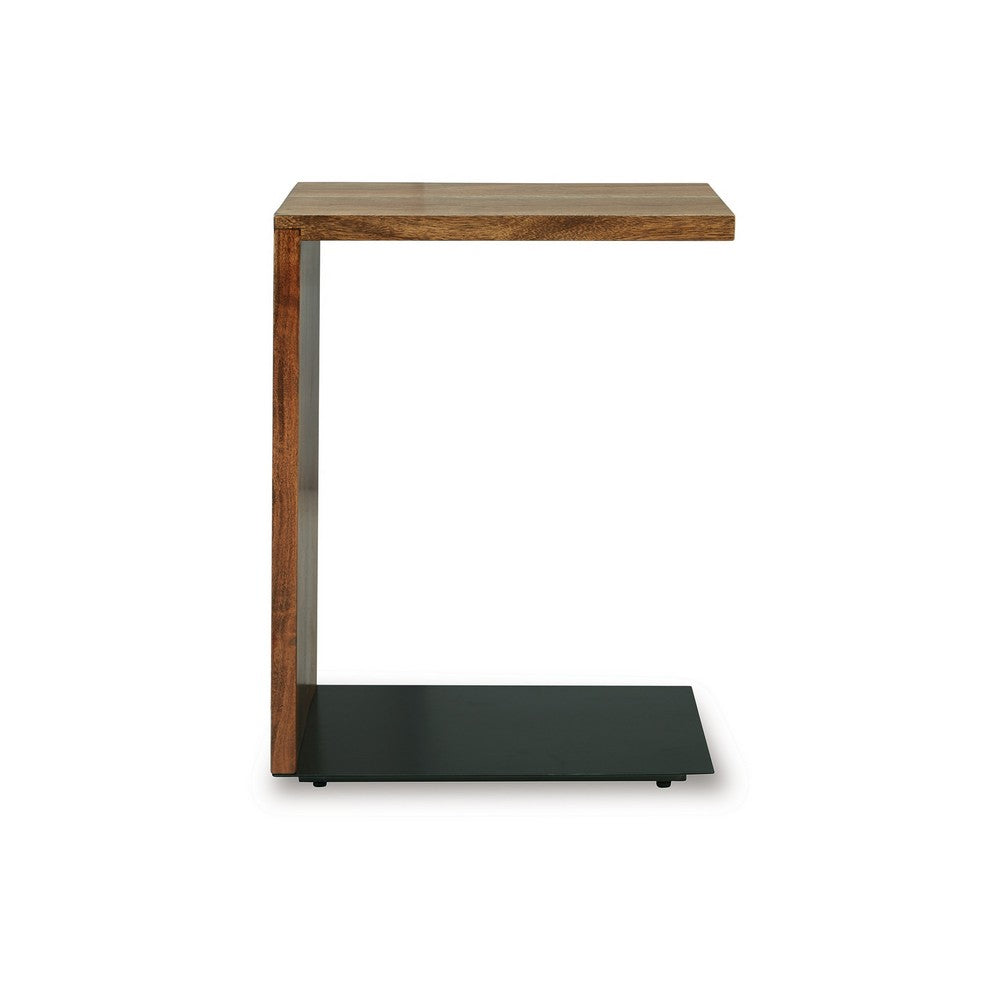 Benjara Accent Table, Solid Wood C Shape Design, 18 Inch, Dark Brown