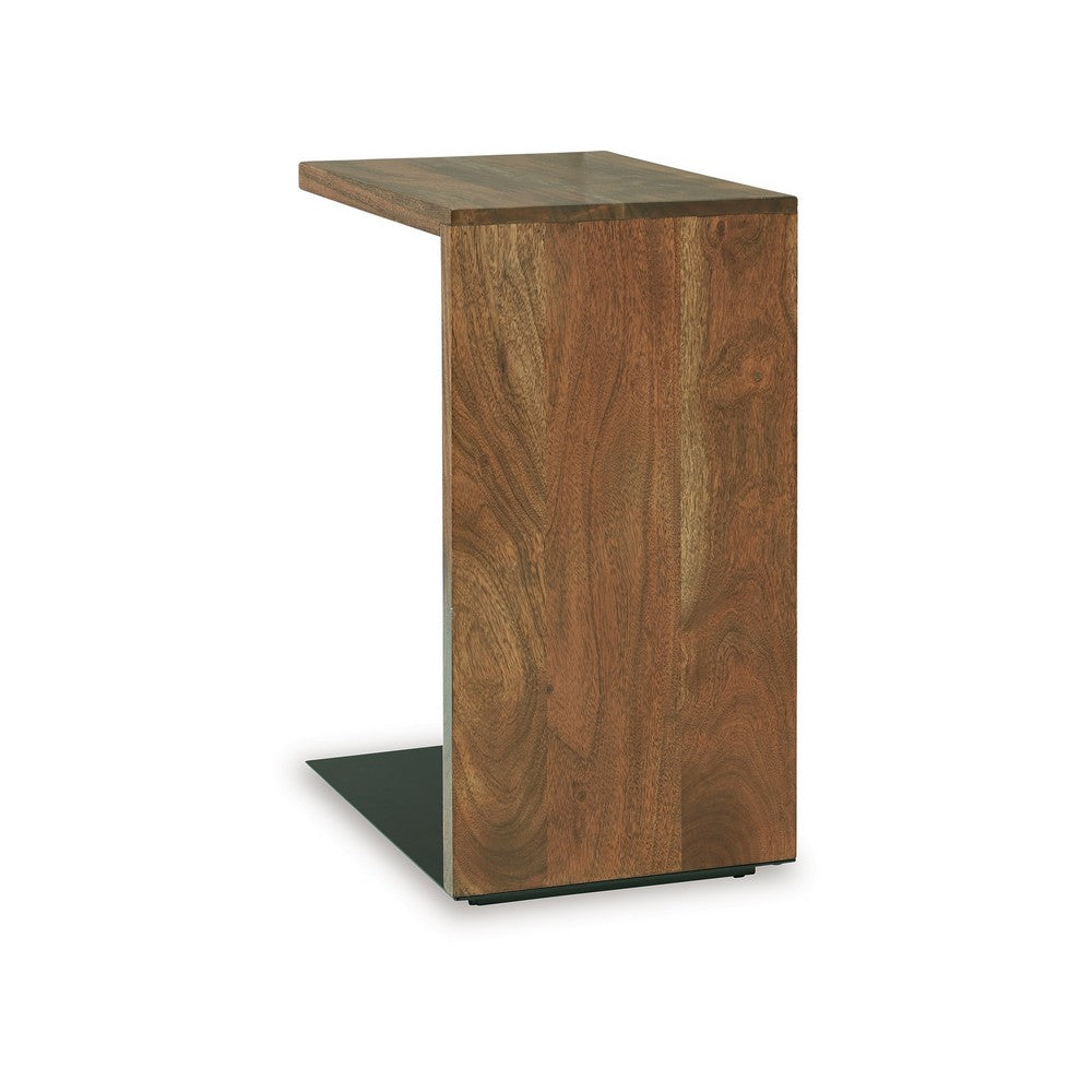 Benjara Accent Table, Solid Wood C Shape Design, 18 Inch, Dark Brown