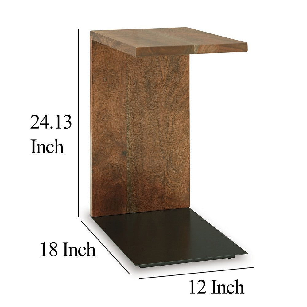 Benjara Accent Table, Solid Wood C Shape Design, 18 Inch, Dark Brown
